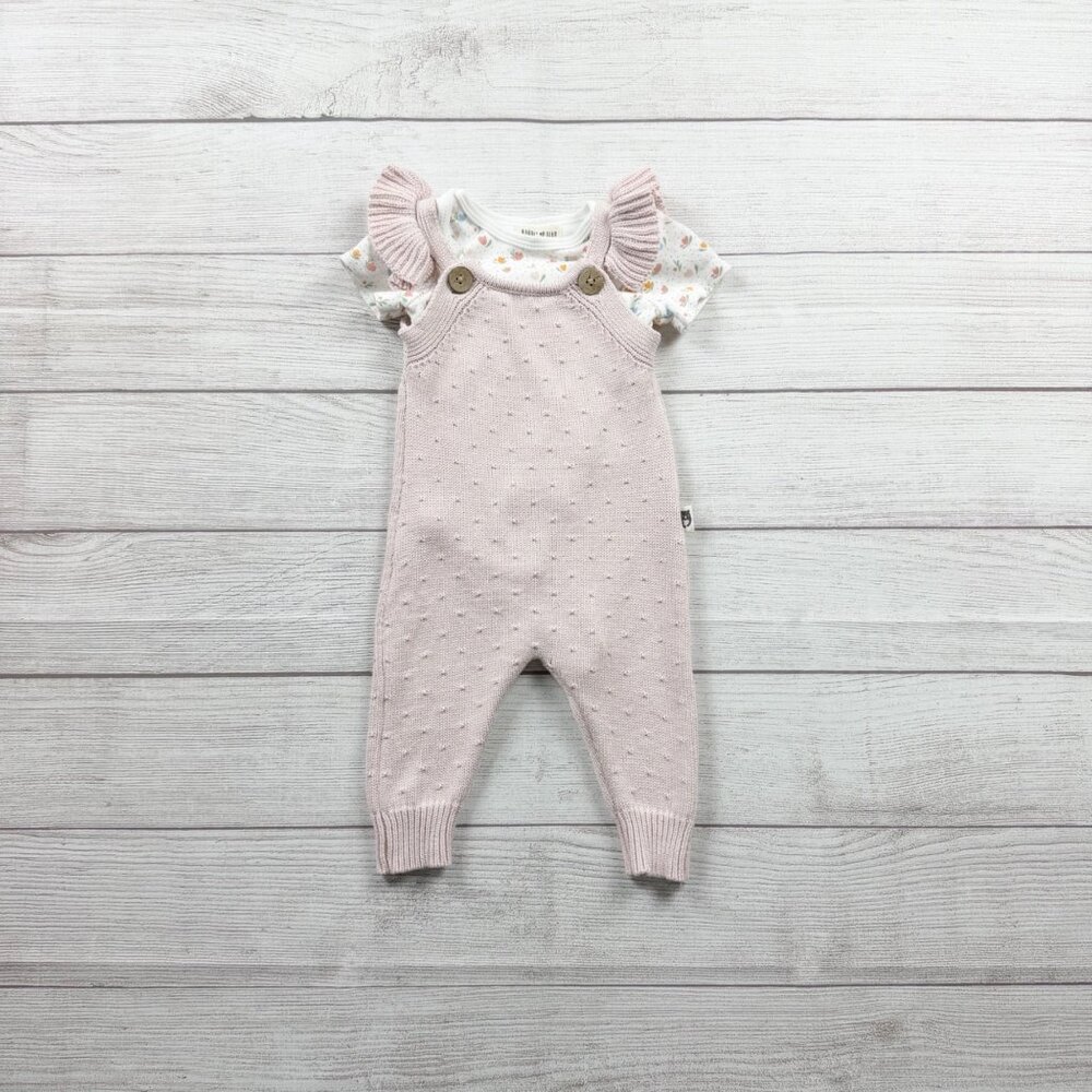 Rabbit + Bear Organic Baby Girl 2 Piece Outfit Set Knit Romper Floral 6-9 Months